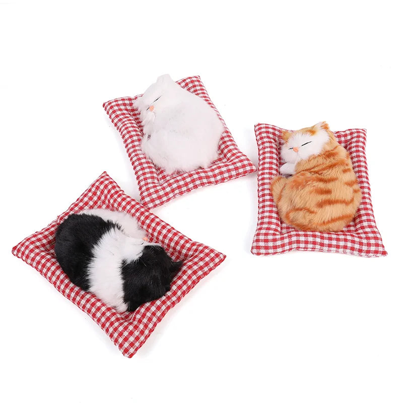 Cute Plush Kittens Doll Toy for Home And Car Decoration Simulation Sleeping Cats Car Ornaments Lovely Dashboard Decor Vue