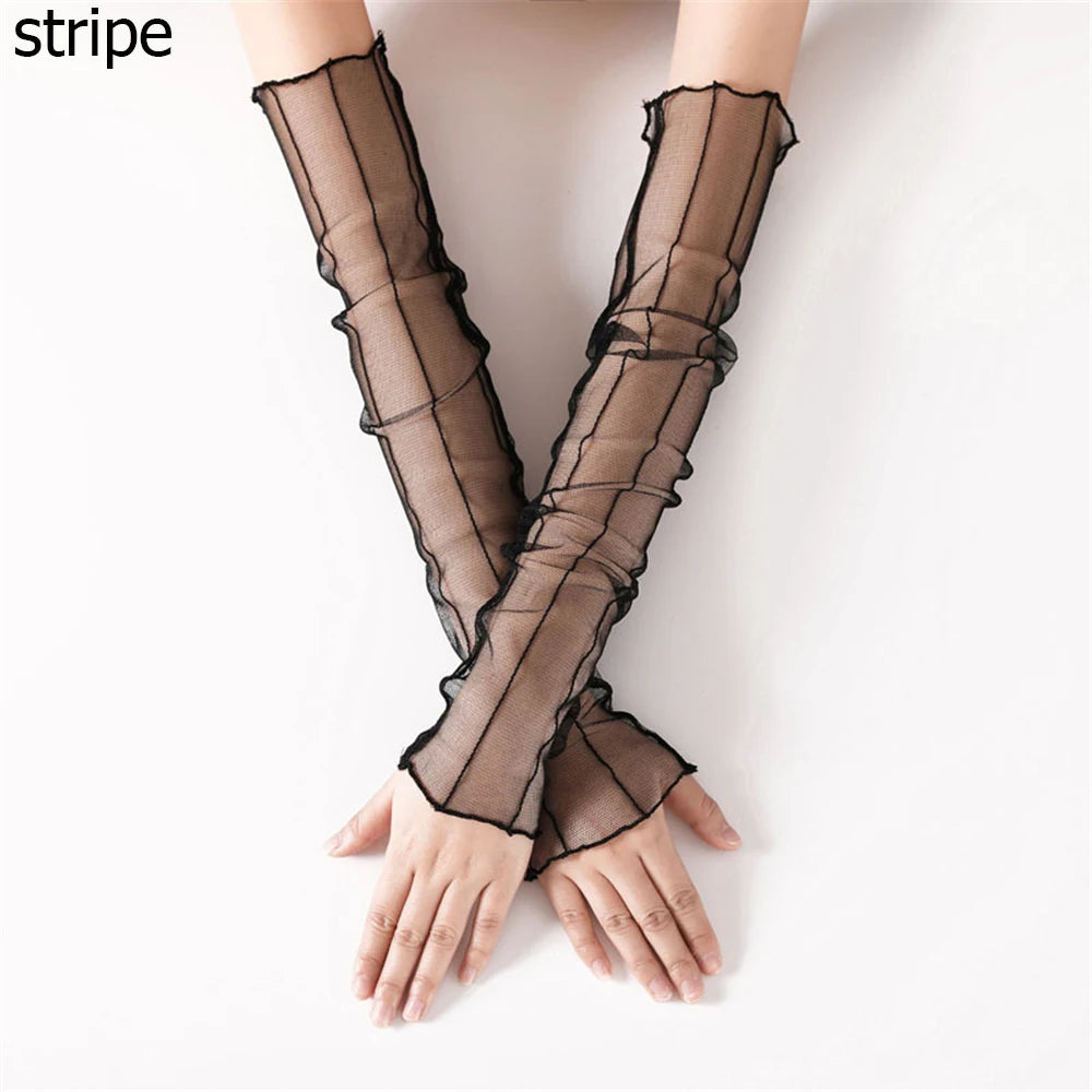 Women's Summer Sun Protection Sleeves Mesh Lace UV Thin Long-sleeved Vue stripe