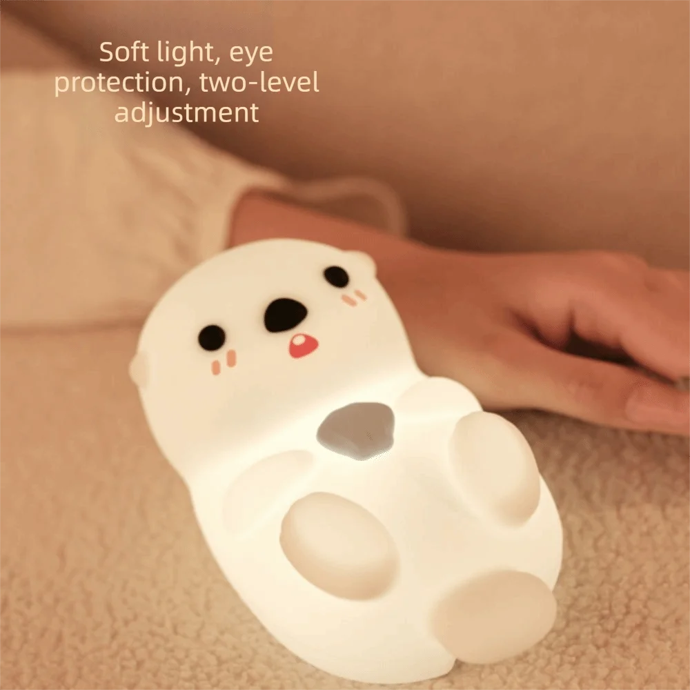 USB Rechargeable Otter Night Light Timer Adjustable Cute Silicone Bedside Lamp Rechargeable Timing Touch Control Sleep Companion Vue