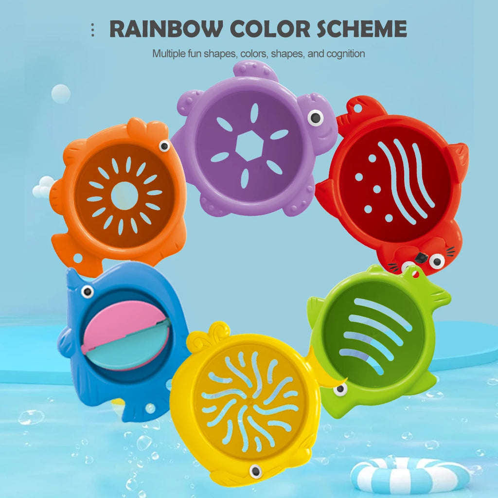 Toddler Stacking Bath Toys, Random Colors Cups Basket Summer Water Bathroom Beach Game Gifts for Boys and Girls Some Part Random Vue