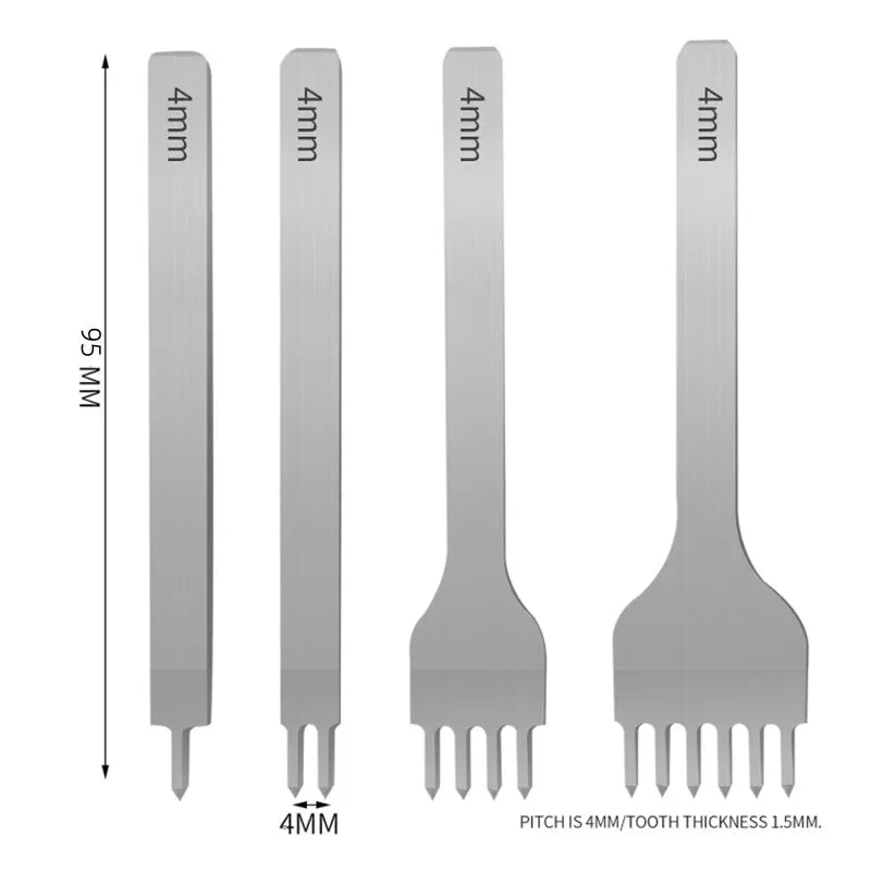 Leather Craft Tool Hole Punches 3/4/5/6mm 1-2-4-6 Teeth Stitching Punch Craft Kits Leather Chisel DIY Stitching Chisel Set Vue