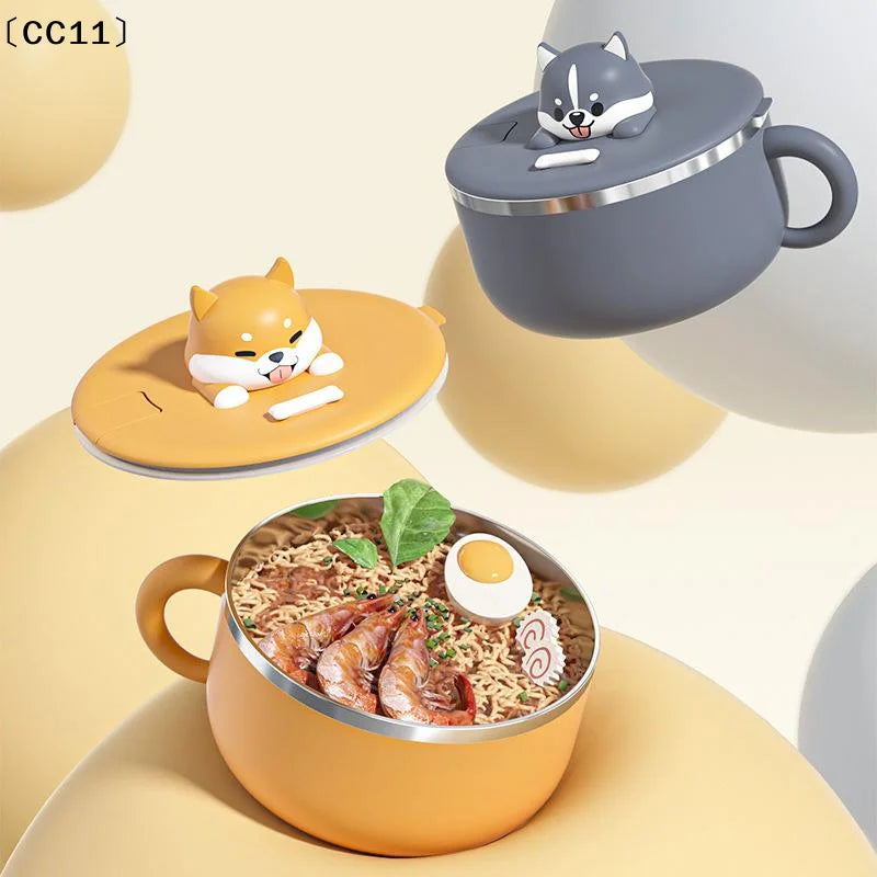 Cute Dog Instant Noodle Bowl Stainless Steel Lid Large Fruit Salad