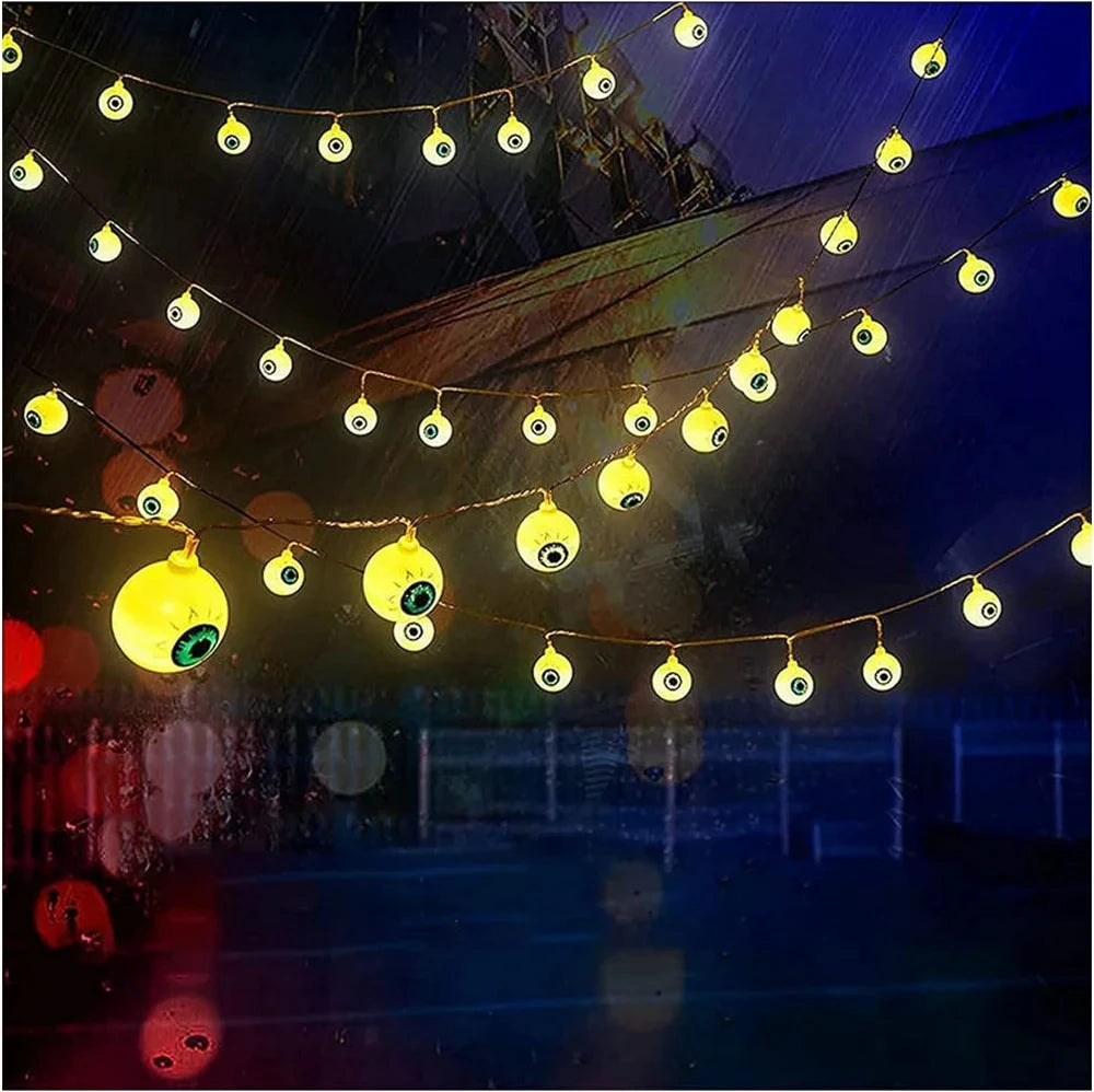 Halloween Eyeball LED String Lights Warm Spooky Glow Hanging Light Perfect For Home Holiday Party Haunted House Decor Supply Vue