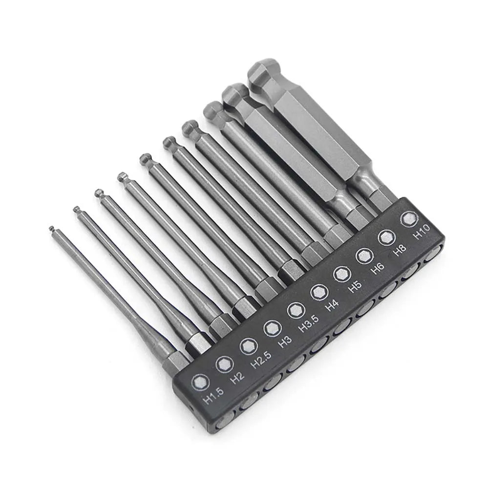 10pc Magnetic Ball Head Hex Screwdriver Bit Set – 75mm 1/4" Shank Screwdriver Bit Set Vue