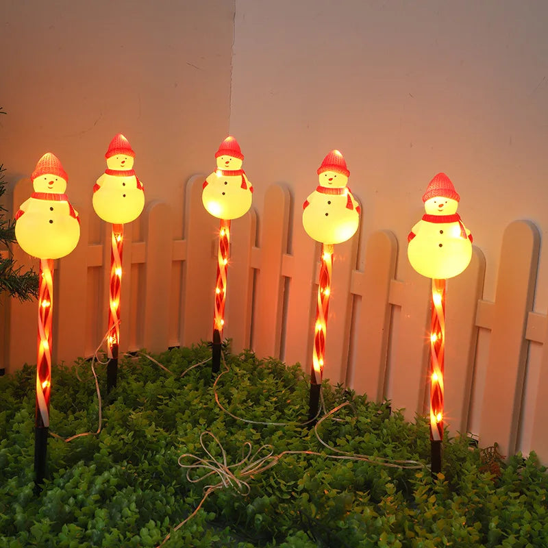 5pcs/set Outdoor Lawn Lights For Garden Christmas Snowmen Solar Plug Lights For Courtyard Holiday Decoration Xmas Decor 002 Vue