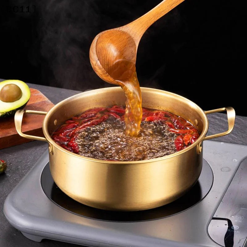 Korean Ramen Pot Stainless Steel Lid Soup Gold Plated Double Ear