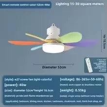 LED 40W Socket Ceiling Fan with Light, 20.5in Screw Ceiling Fans with Lights with Remote, for Bedroom/Garage/Kitchen Vue colorful-40W 6