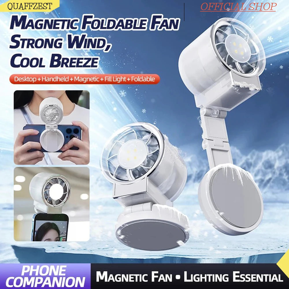 Magnetic Folding Small Fan Powerful Cold Air For Rapid Cooling With Soft Fill Light Suitable For Live Selfies And Summer Travel Vue