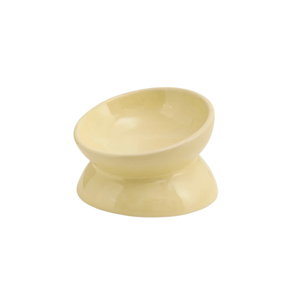 Large Diameter Ceramic Elevated Cat Bowl Anti Overturning Flat Bottomed Cat Food Water Bowl Non-slip Tilted Angle Pet Food Dish Vue Beige