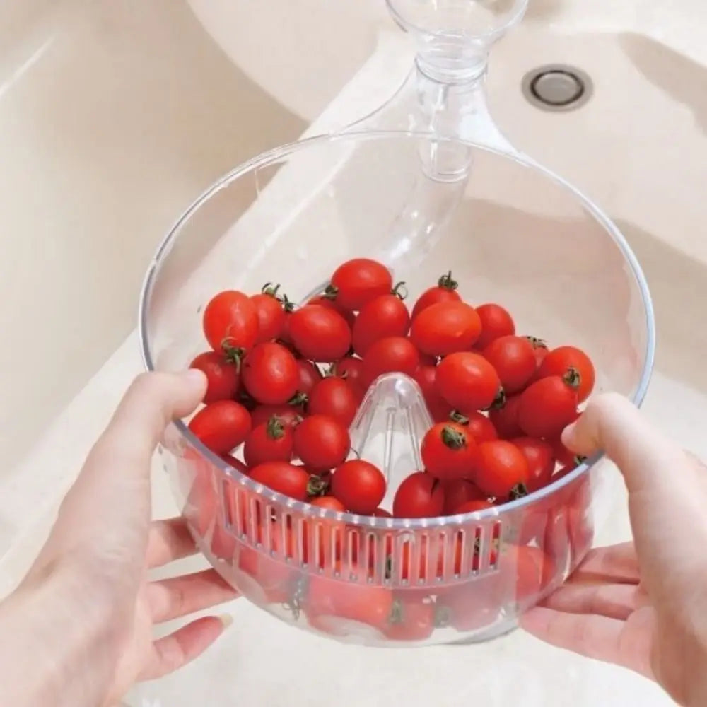 Practical Plastic Automatic Washer Bowl Transparent Fast Draining Fruit Wash Basket with Strainer Fruit Spinner Picnics Vue