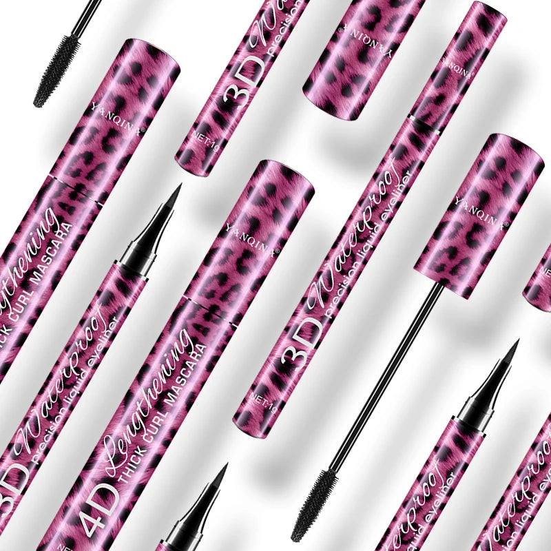 Yanqina Leopard Print Eyeliner + Mascara Two-In-One Set Waterproof and Smudge-Proof Makeup Vue