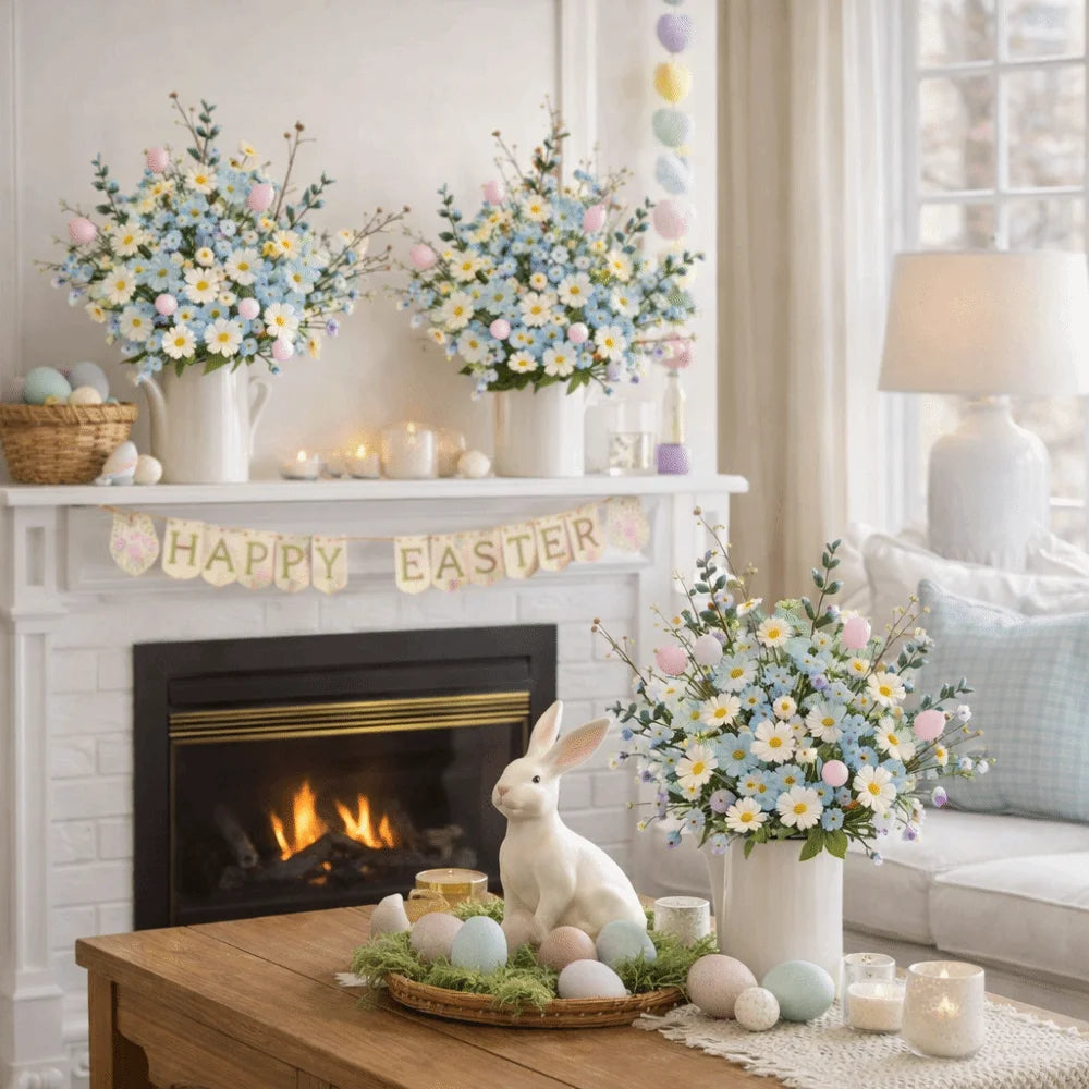 Realistic Easter Flower Bouquet Decorative DIY Artificial Berries Floral Colorful Simulated Eggs Bouquets Dining Table Vue