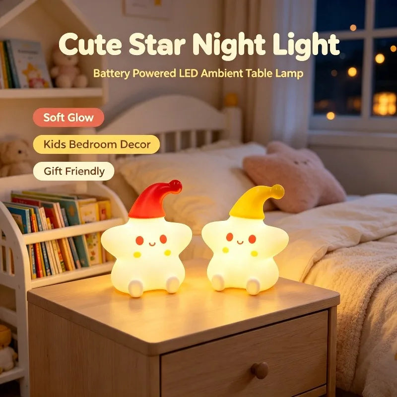 Cute Star Lamp Night Light, Battery Powered LED Ambient Light for Kids Room Bedroom Bedside Decor Vue