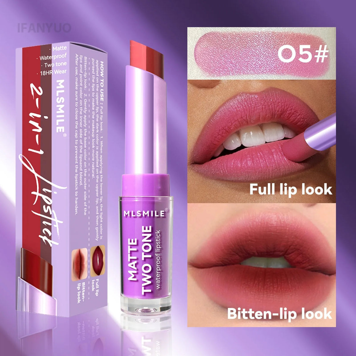 Rose Pink Gradient Lipstick Waterproof 18HR Wear Two Tone Matte Pearly Lip Liner Nude Brown Moisturizing Non-stick Cup Lip Gloss Vue