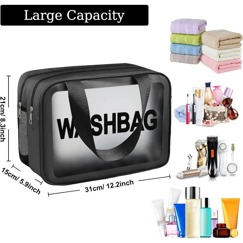 Double Transparent PU Cosmetic Bag with Dry and Wet Separation, Toiletry Bag, Makeup Organizer for Travel, Fitness, and Swimming Vue