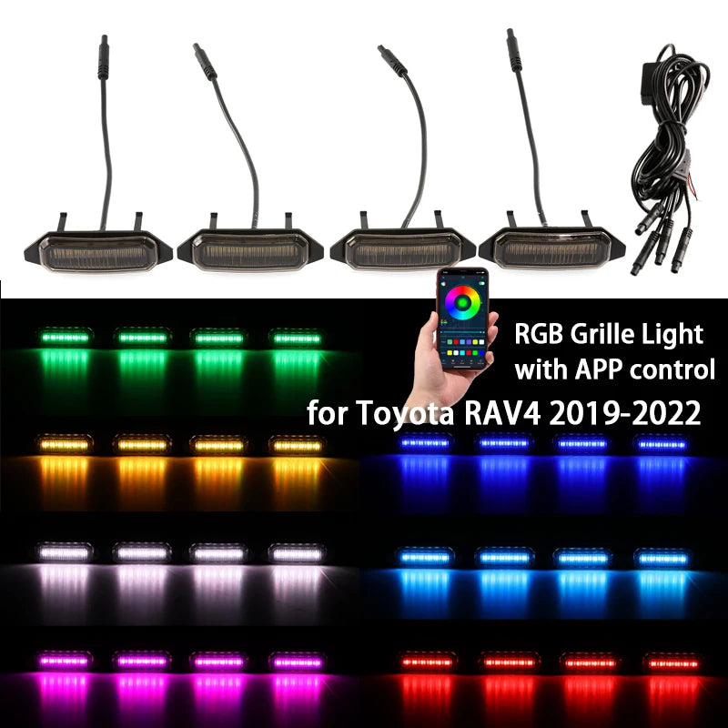 Car Front Grill Light Lamp RGB LED Grille Light Multicolor Grille Light Replacement with APP Control For Toyota RAV4 2019-2022 Vue