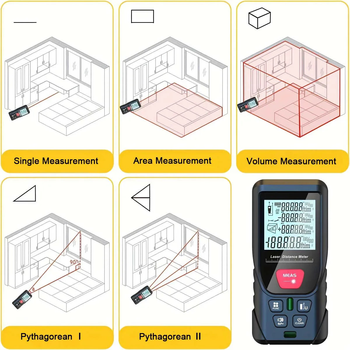 100m Laser Distance Meter 50m Laser Rangefinders Digital Tape with Bubbles Leveling Handheld Trena Range Finder Measurer Ruler Vue