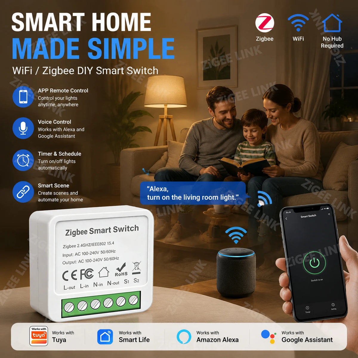 WIFI and Zigbee3.0 Mini Relay Smart Switch Module 2 Way Light Control Smart Life APP Remote Timer Work With Tuya Alexa Google Vue