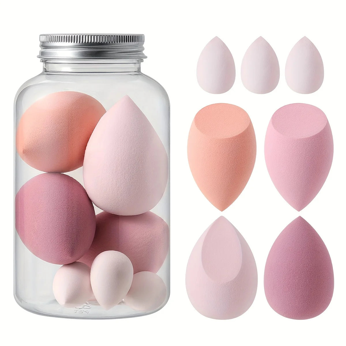 7Pcs Jelly Texture Sponges - Hydrophilic Latex-Free with Portable Jar | Hypoallergenic Makeup Kit for Sensitive Skin All Skins Vue