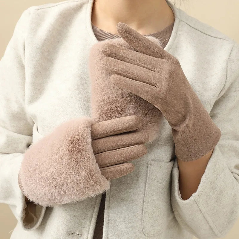 1-5Pairs Faux Mink Fur Suede Touchscreen Winter Gloves for Women Thermal Warm Thick Driving Outdoor Cold Weather Christmas Gift Vue