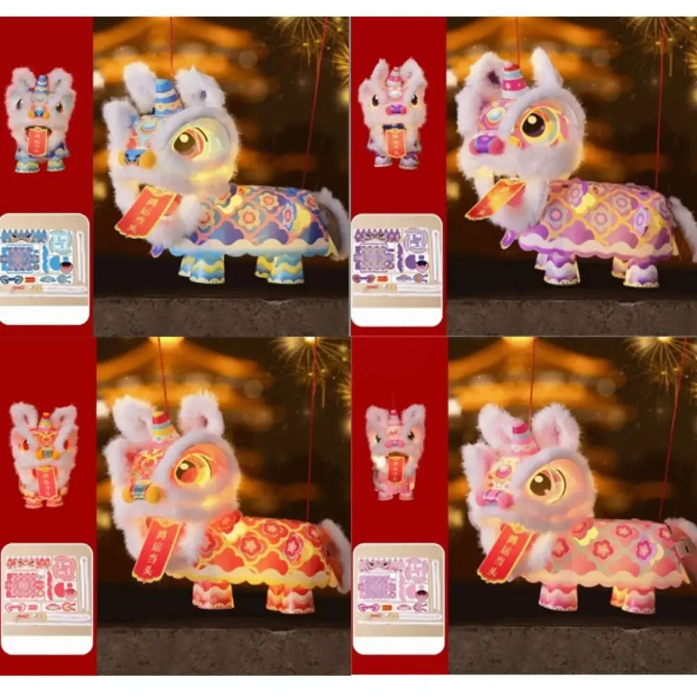 Ancient Style Lion Dance Lantern Waterproof Handmade Luminous Lantern Material Packages Cartoon Portable Lantern Craft Vue