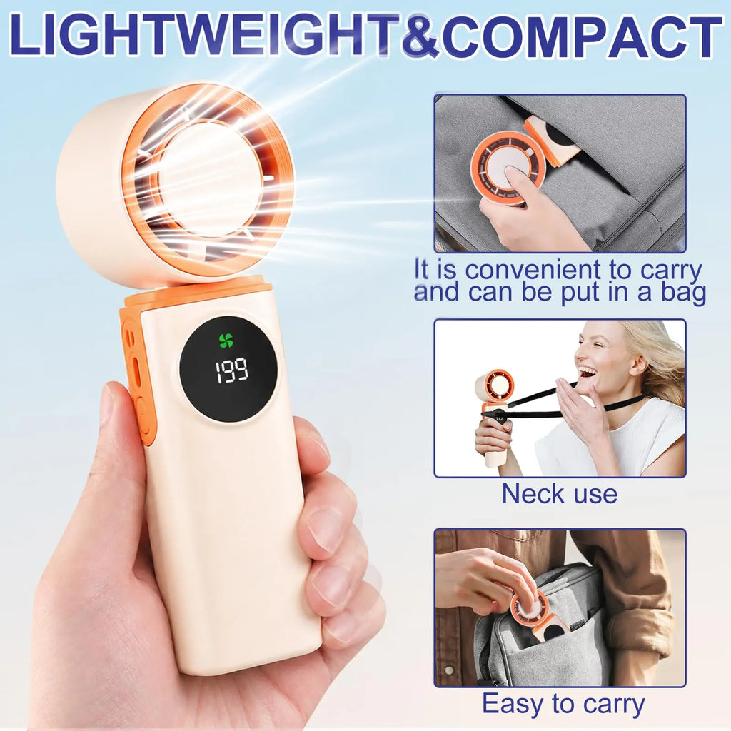 Portable Small Fan Powerful Handheld Fan with Cold Compress 0-199 Speed USB Rechargeable Travel Camping Outdoor Vue
