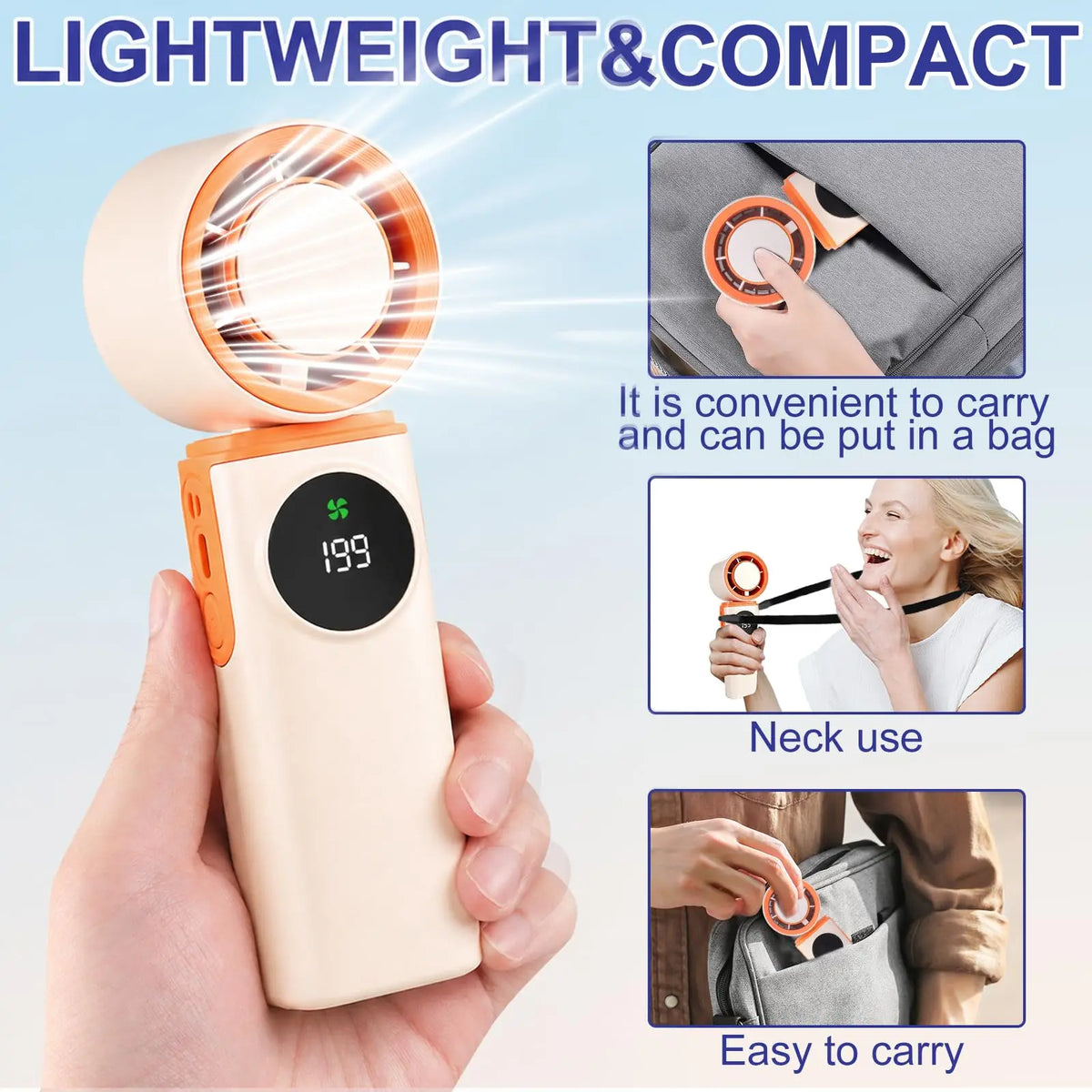Portable Small Fan Powerful Handheld Fan with Cold Compress 0-199 Speed USB Rechargeable Travel Camping Outdoor Vue