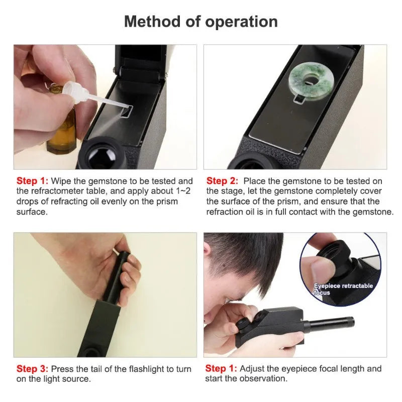 ABKW-Refractometer For Jewelry Testing Tool 1.30-1.81 Index Range With LED Flashlight For Gemstone Emerald Zircon Detection Vue