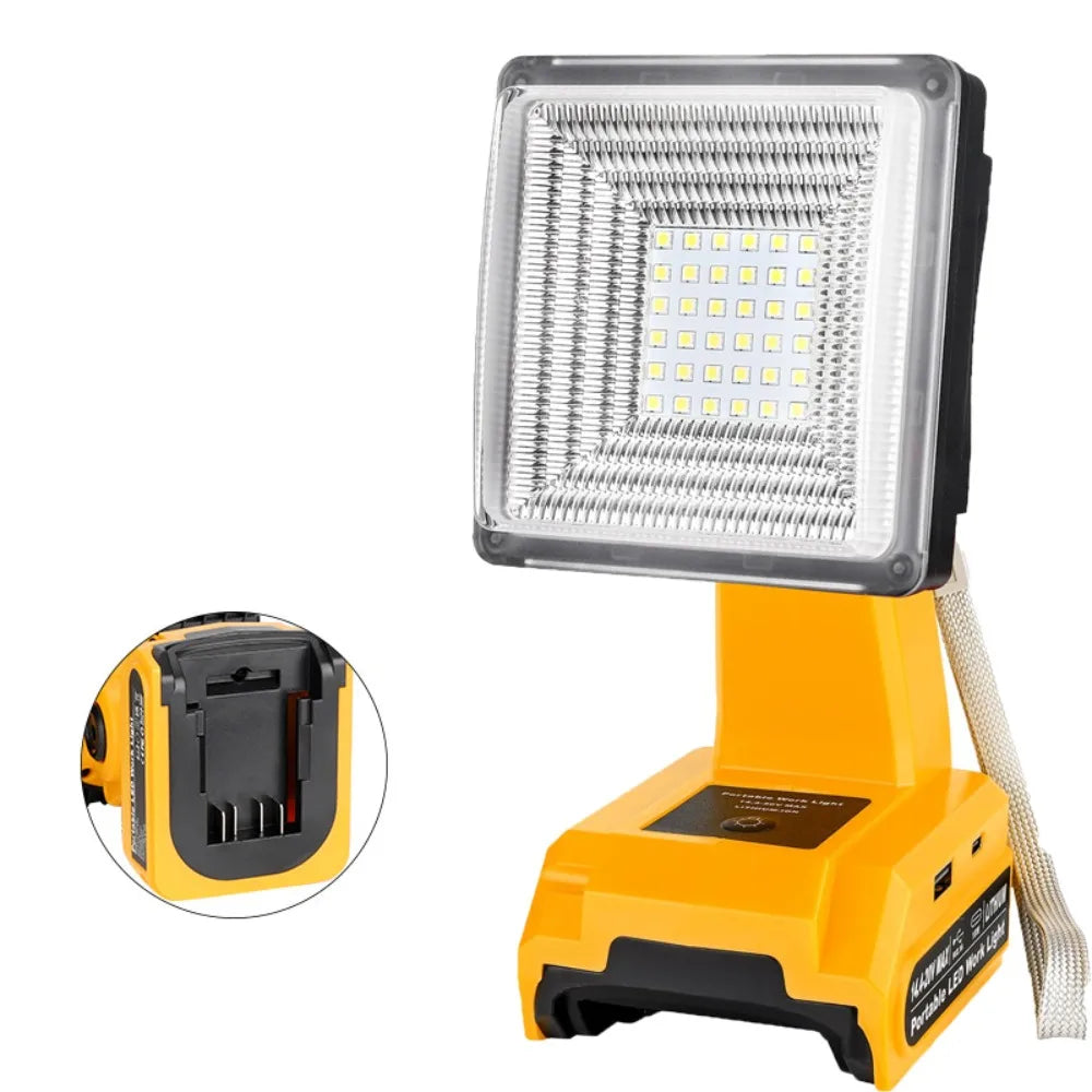 15W 2000LM Cordless LED Work Light Portable Floodlight for Dewalt 20V 60V Batteries with USB Charging Port for Job Sites Camping Vue