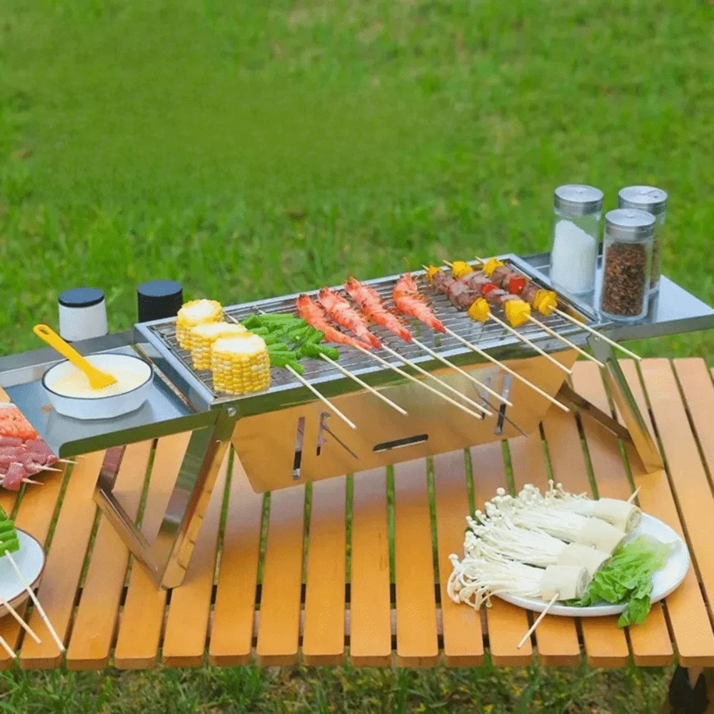 Stainless Steel Folding Barbecue Stove Adjustable Heat Setting Rust-proof Barbecue Grill Extendable Grill Rack Outdoor Vue