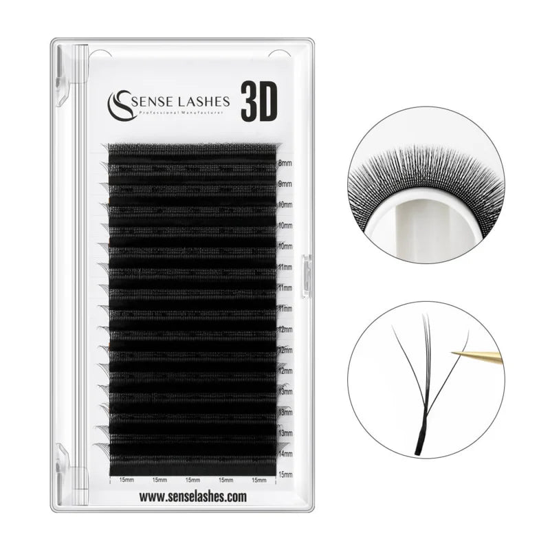 Wispy 3D W Shape Premade Fan Lash Extensions | Sense Lashes Premade Fan Lashes Vue D 0.07mm MIX8-15mm