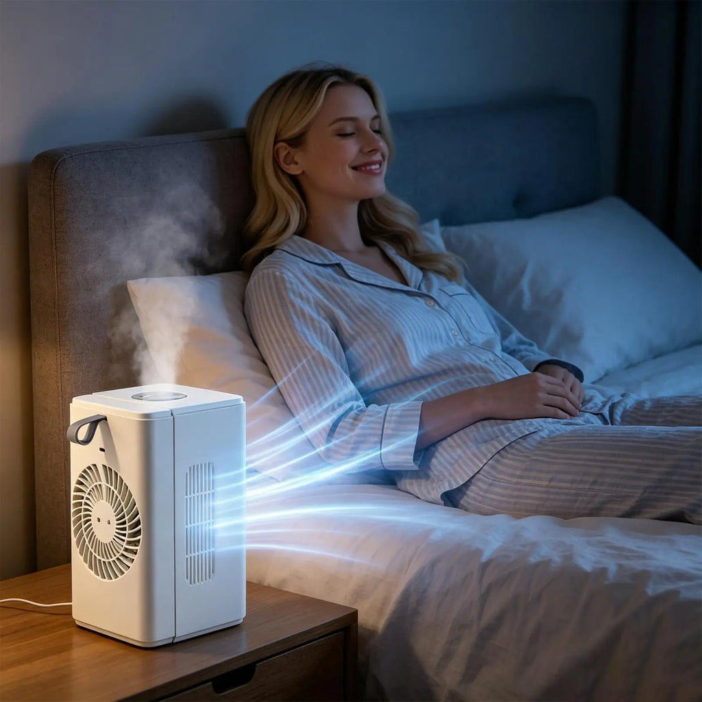 3000mAh Rechargeable Misting Fan, Portable Personal Air Cooler with Timer Display, 2-Speed Quiet USB Desk Fan for Bedroom Office Vue