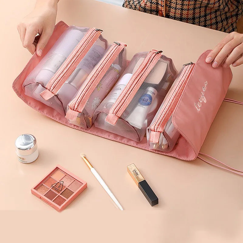 Detachable Cosmetic Bag Portable Large Capacity 4 in 1 Makeup Bags Portable Folding Travel Cosmetics Storage Toiletry Bag Vue