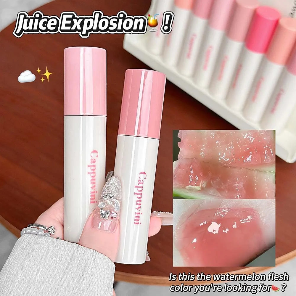 Pink Crystal Mirror Glass Lip Gloss Round Tube Water Light Lipstick Clear Jelly Lip Glaze Nude Clear Moisturizing Lip Tint Vue