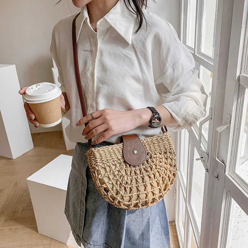 Fashion Straw Shoulder Messenger Bags Women's Hollow Designer Luxury