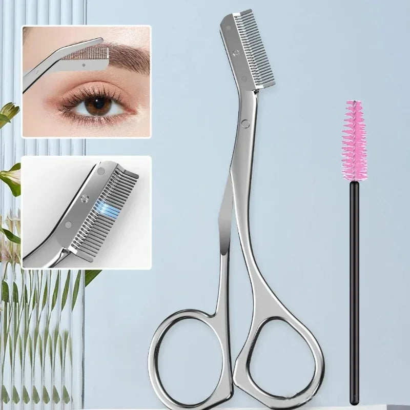 Stainless Steel Eyebrow Scissors with Eyebrow Comb High Quality Makeup Scissors Eyebrow Trimming Knife Hair Remover Shaver Tool Vue