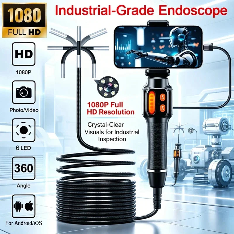 360° Articulating 6mm Borescope Camera 1080P HD | iOS & Android Borescope Inspection Camera Vue