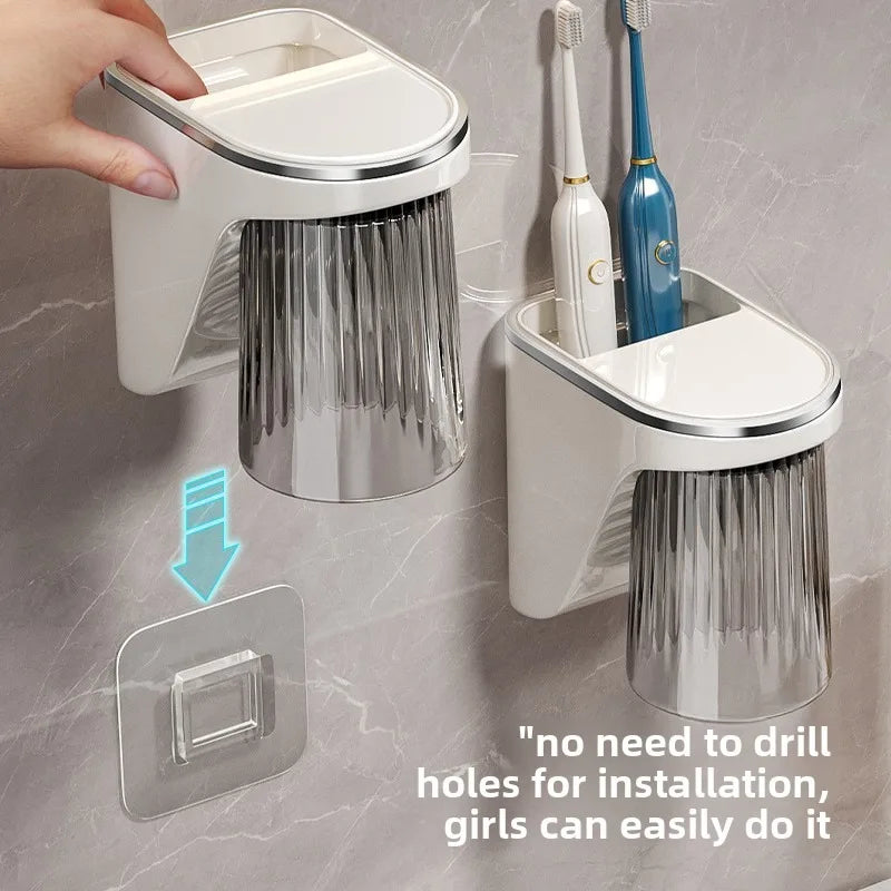 Magnetic Mouthwash Toothbrush cup, Inverted Drain and Wash set, Household with Storage box, Toothbrush cup Vue