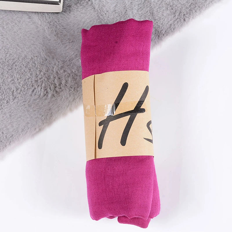 Women's Windproof Scarf Shawl Wearable Blanket Luxury Autumn And Winter Solid Color Cotton Warm Headscarf Gift Vue Rose red