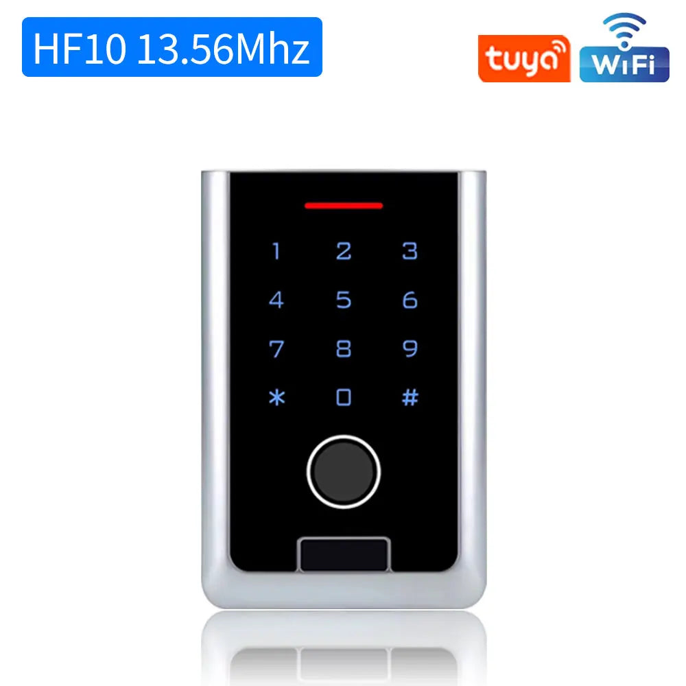 Metal Tuya Smart Home 2.4G WIFI RFID Fingerprint Access Control Keypad Wiegand Reader 26-44 56 support Admin Card Door Contact Vue HF10 13.56Mhz