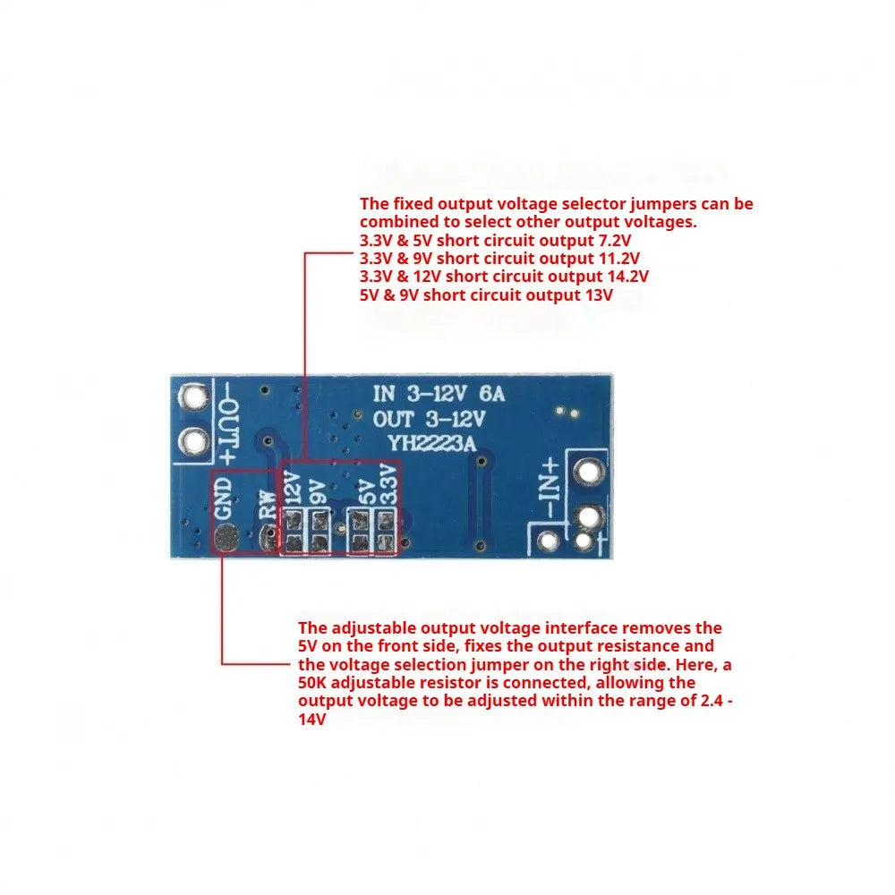 5A 6A DC-DC Step-up/Step-down Module 3.3V/5V/9V/12V Fixed Output 92-94% Efficiency Over Temp Protection for Drone RC Airplane Vue
