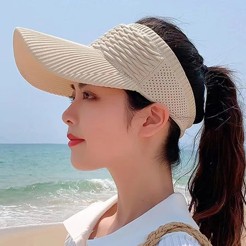 Summer Anti-UV Sun Hat Women Empty Top Hat Travel Beach Outdoor Sports Visor Cap Knitted Baseball Hat Vue