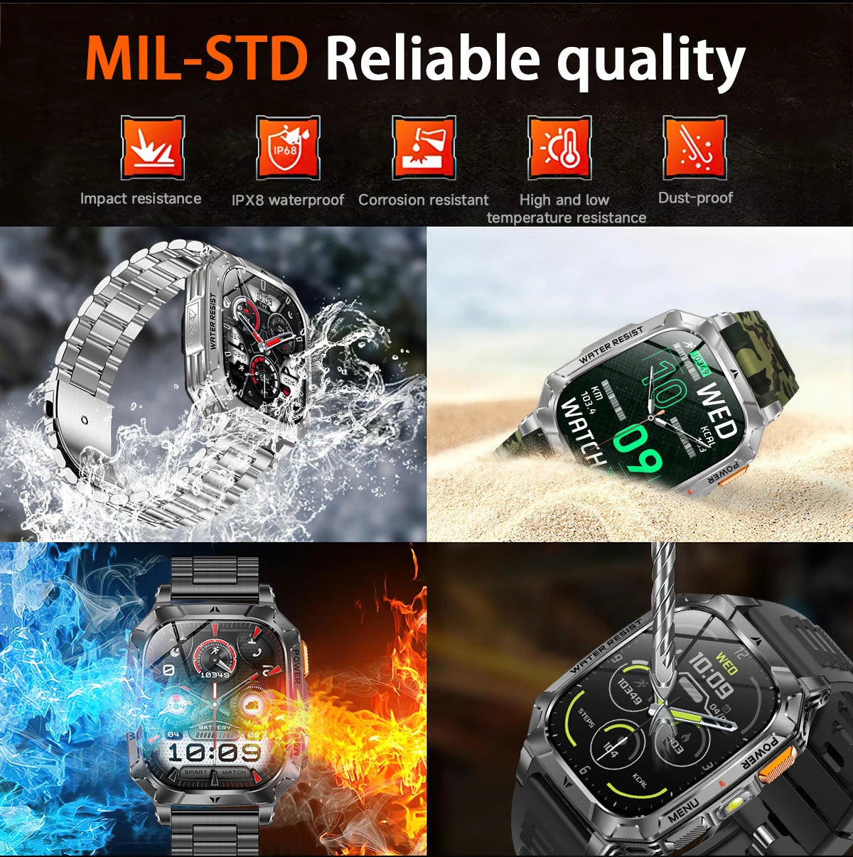 1400 mAh Outdoors Sports Smart Watch 2.01 inch HD Screen LED Flashlight Bluetooth Talking Smart Watch for Men Women Holiday Gift Vue