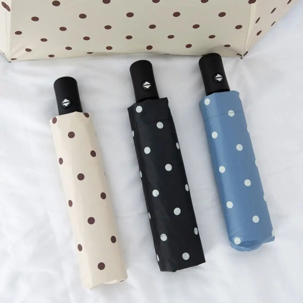 Automatic/Manual Polka Dot Umbrella Black Coated UV Protection Dual Use Umbrella Lightweight Folding Rain Umbrella Summer Vue