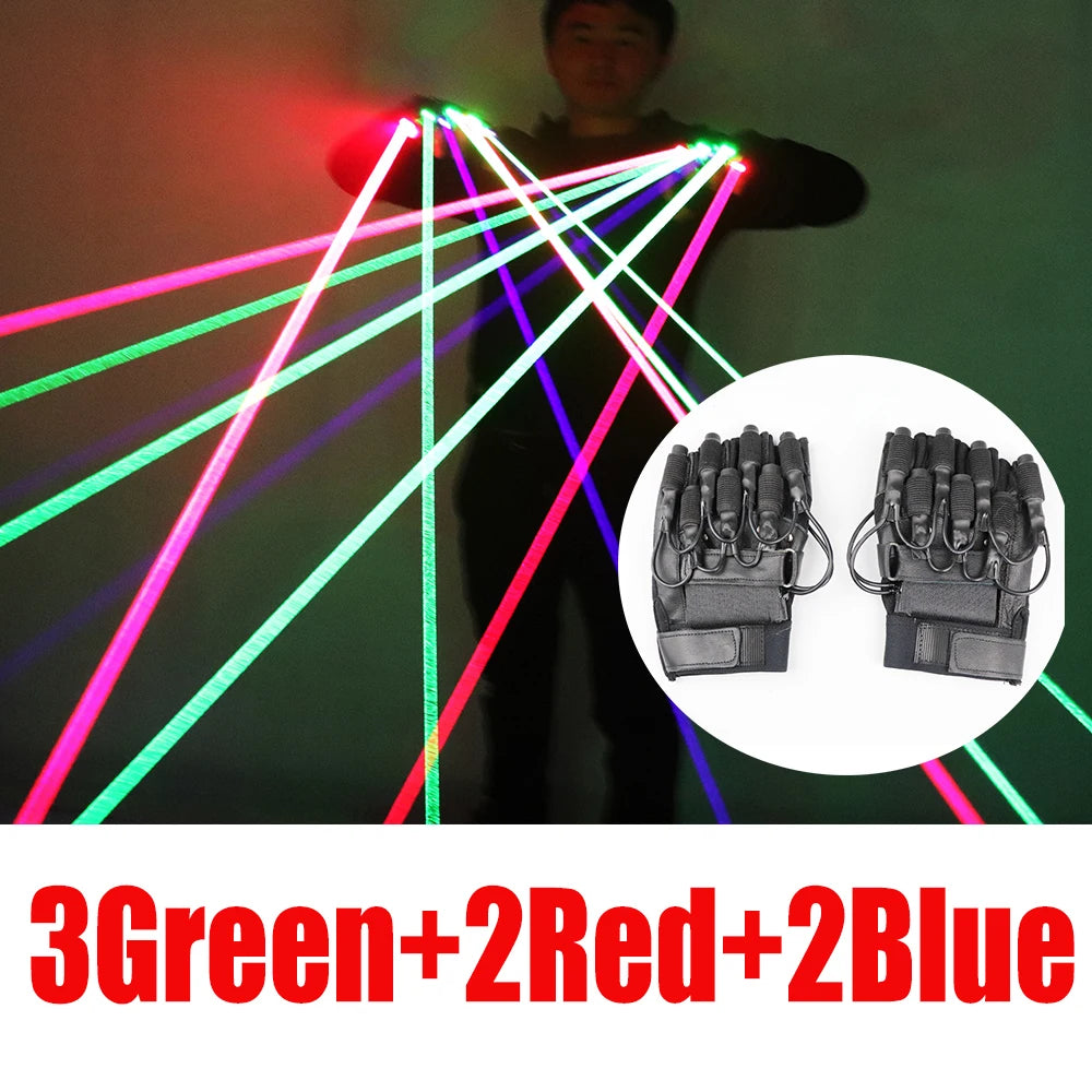 RGB Single Point Laser Gloves LED Finger Light Rechargeable Robot Suit Performance Flash Fin - Green Red Blue Vue Point 3G 2R 2B A pair Gloves