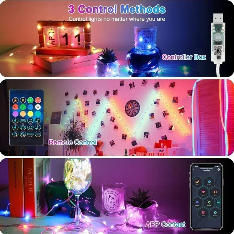 USB Smart LED String Lights RGB IC Fairy Lights Bluetooth App Control Customizable Colors Perfect for Christmas Tree Decorations Vue