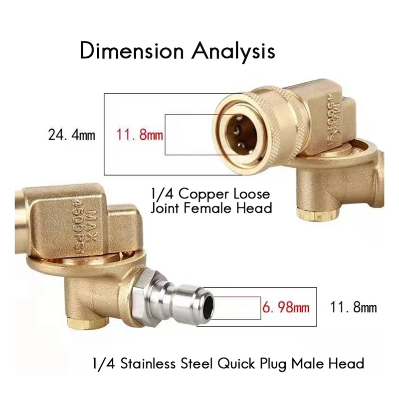 1/4In Quick Connect Pivoting Coupler Adjustable Adapter W/5 Spray Nozzles Copper Connection For High Pressure Car Washerabkw Vue