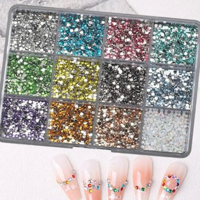 12Grids Sparkle 3D Nail Art Rhinestones+Tools 2mm Brilliant Diamond Nail Charms Nail Decoration Manicure Accessory Vue