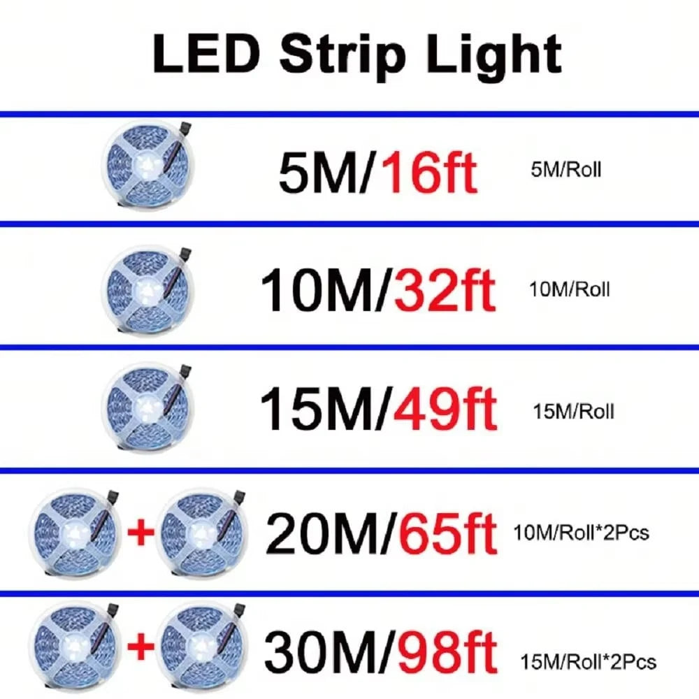 1M-30M RGB LED Strip Light Bluetooth APP Control Color Changing Light Flexible LED Lamp Tape For TV BackLight Room Decoration Vue