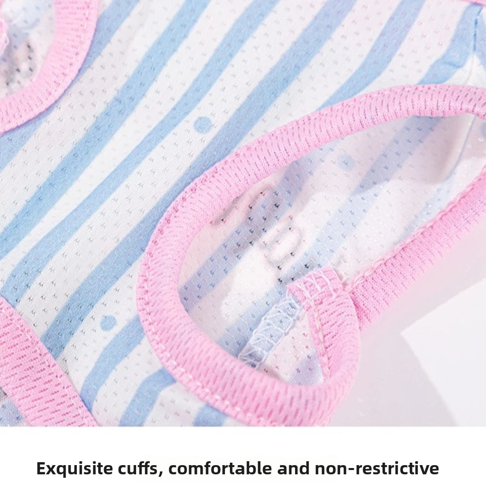 Striped Mesh Pet Cooling Vest Thin Breathable Cartoon Bear Pattern Dog Ice Silk T-shirt Lightweight Breathable Cooling Jacket Vue
